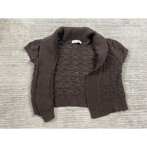 Cato Sweater Womens Small Brown Crochet Open Front Cropped Short Sleeve